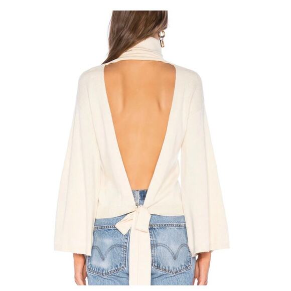 LPA Revolve Cybil Sweater in Cream Size XL Open Back Bell Sleeve Knit Turtleneck - Picture 14 of 14